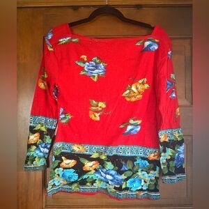 Chaudry KC Womens Red Floral Top 🌺
